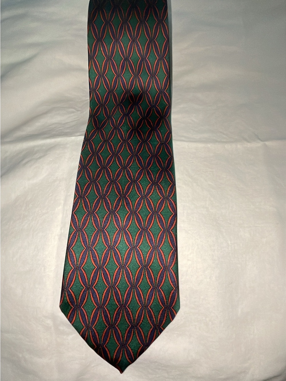 Classic Geometric Men's Tie - Green with Red & Navy Pattern JCREW 100% silk